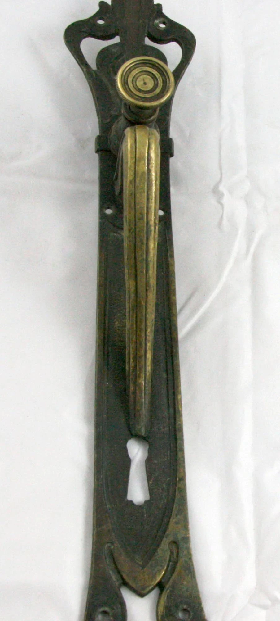 Antique European 12.5 In. Art Nouveau Push Button Door Pull 6 Antique European 12.5 In. Art Nouveau Push Button Door Pull - Image 4