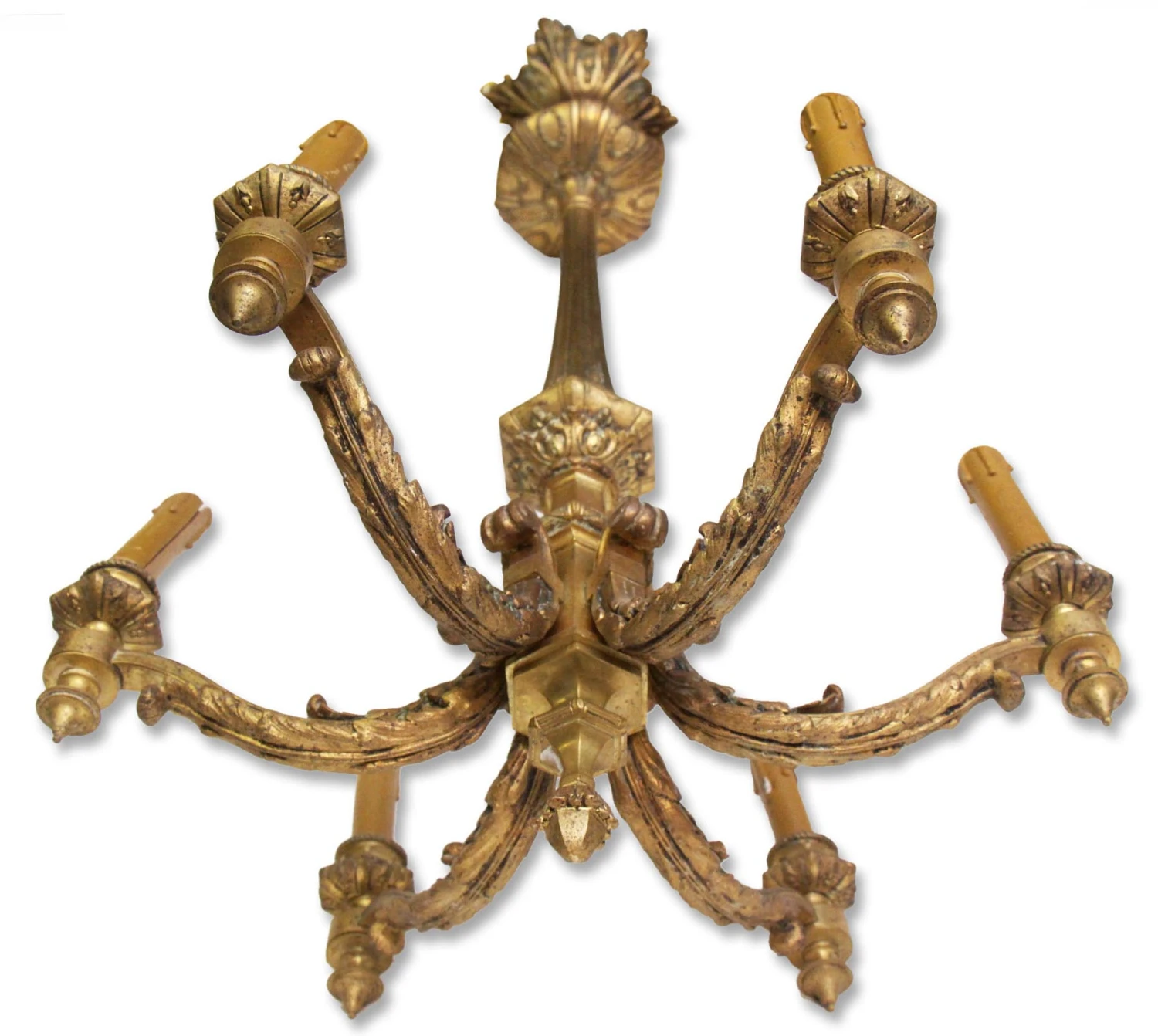 Antique 1930s French Bronze 6 Arm Chandelier 8 Antique 1930s French Bronze 6 Arm Chandelier - Image 6