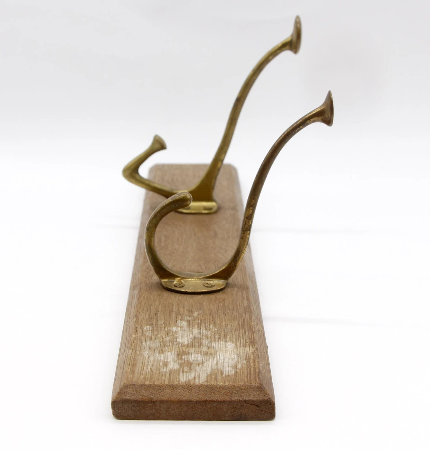 European Vintage Brass Hook Rack On Wooden Plank 8 European Vintage Brass Hook Rack On Wooden Plank - Image 6