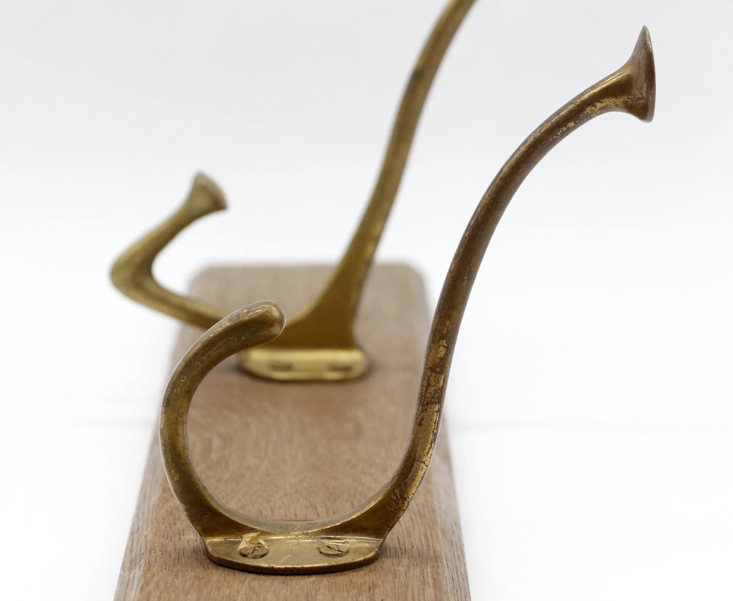 European Vintage Brass Hook Rack On Wooden Plank 9 European Vintage Brass Hook Rack On Wooden Plank - Image 7