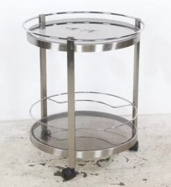 European Nickeled Steel Round Tinted Glass Bar Cart 15 European Nickeled Steel Round Tinted Glass Bar Cart -OGT Sale Store 23bel10843 05