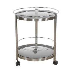 European Nickeled Steel Round Tinted Glass Bar Cart 16 European Nickeled Steel Round Tinted Glass Bar Cart -OGT Sale Store 23bel10843 06