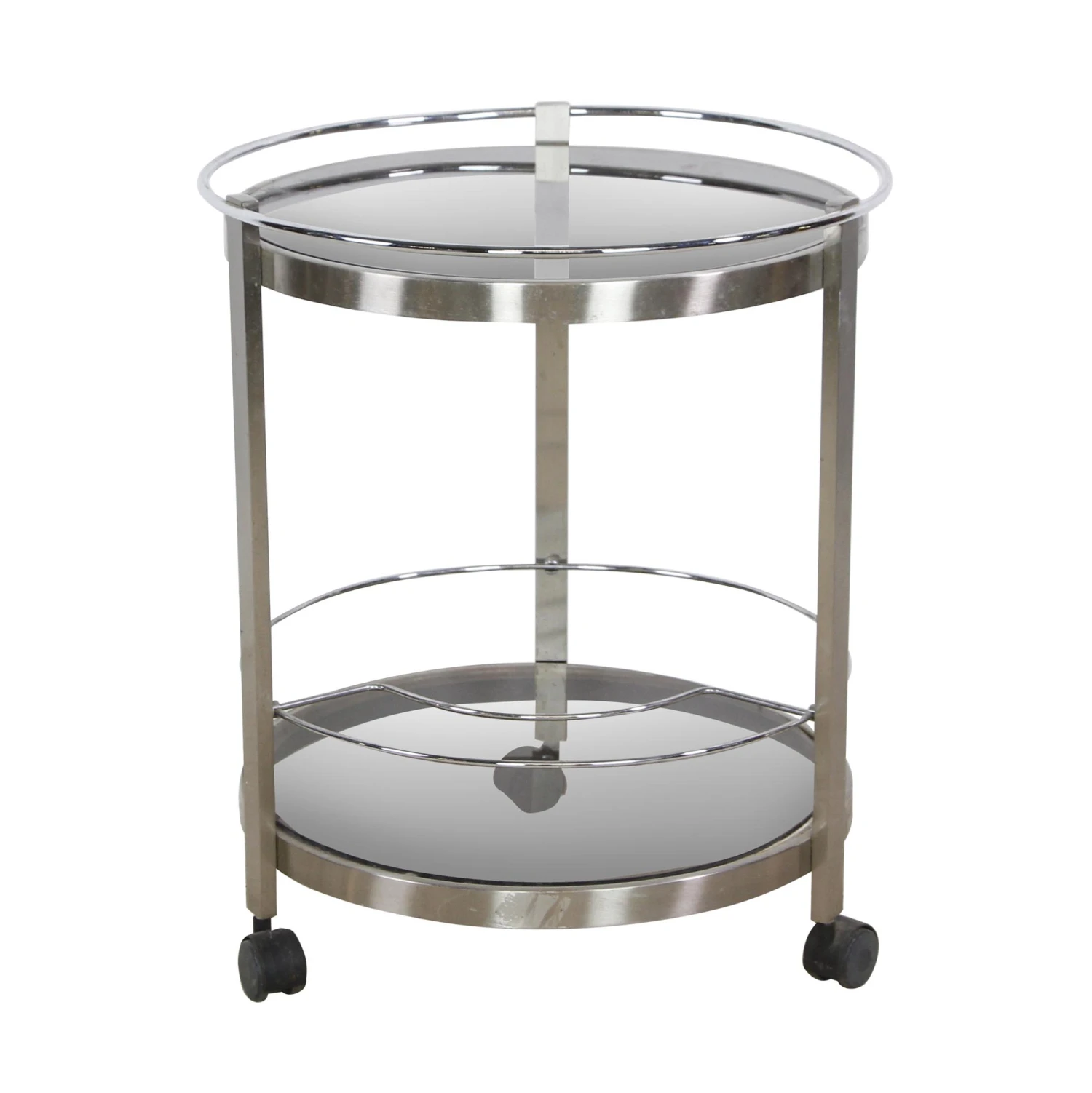 European Nickeled Steel Round Tinted Glass Bar Cart 8 European Nickeled Steel Round Tinted Glass Bar Cart - Image 6
