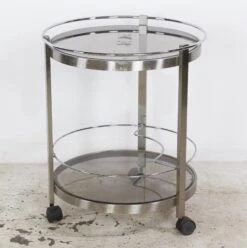 European Nickeled Steel Round Tinted Glass Bar Cart 17 European Nickeled Steel Round Tinted Glass Bar Cart -OGT Sale Store 23bel10843 07