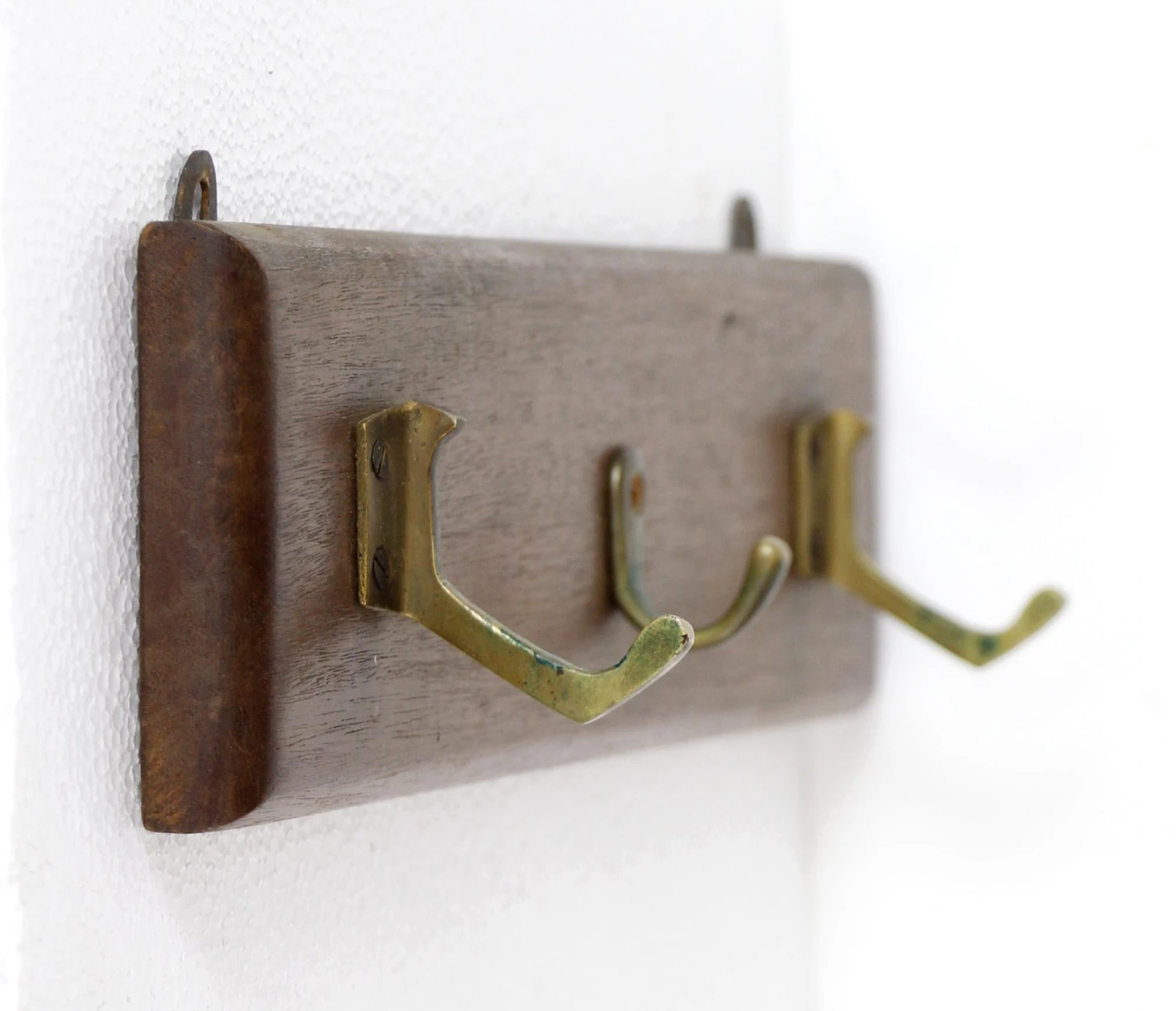 European 3 Brass Hooks Dark Tone Wood Wall Rack 7 European 3 Brass Hooks Dark Tone Wood Wall Rack - Image 5