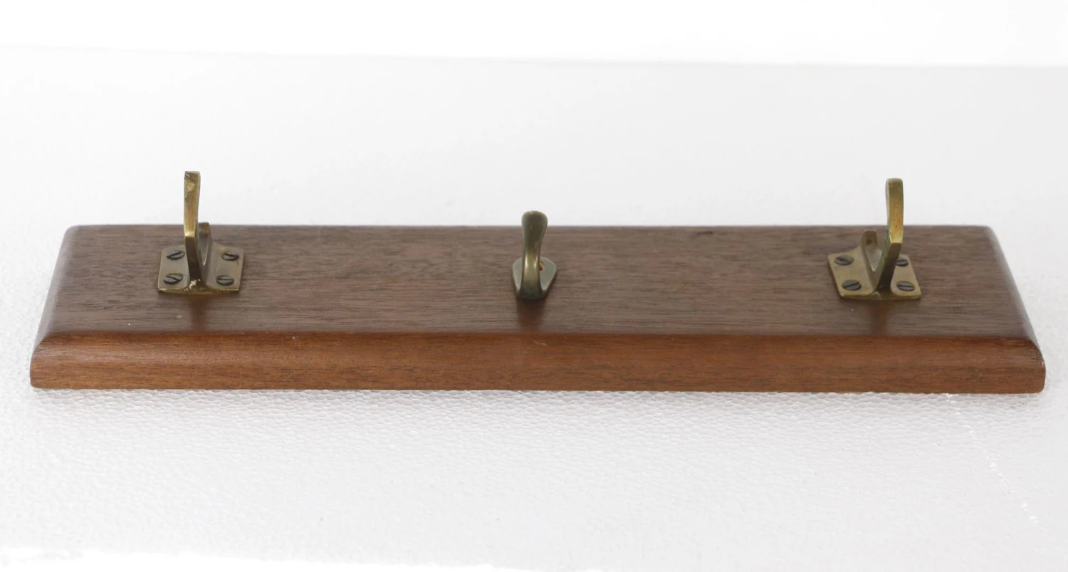 European 3 Brass Hooks Dark Tone Wood Wall Rack 8 European 3 Brass Hooks Dark Tone Wood Wall Rack - Image 6