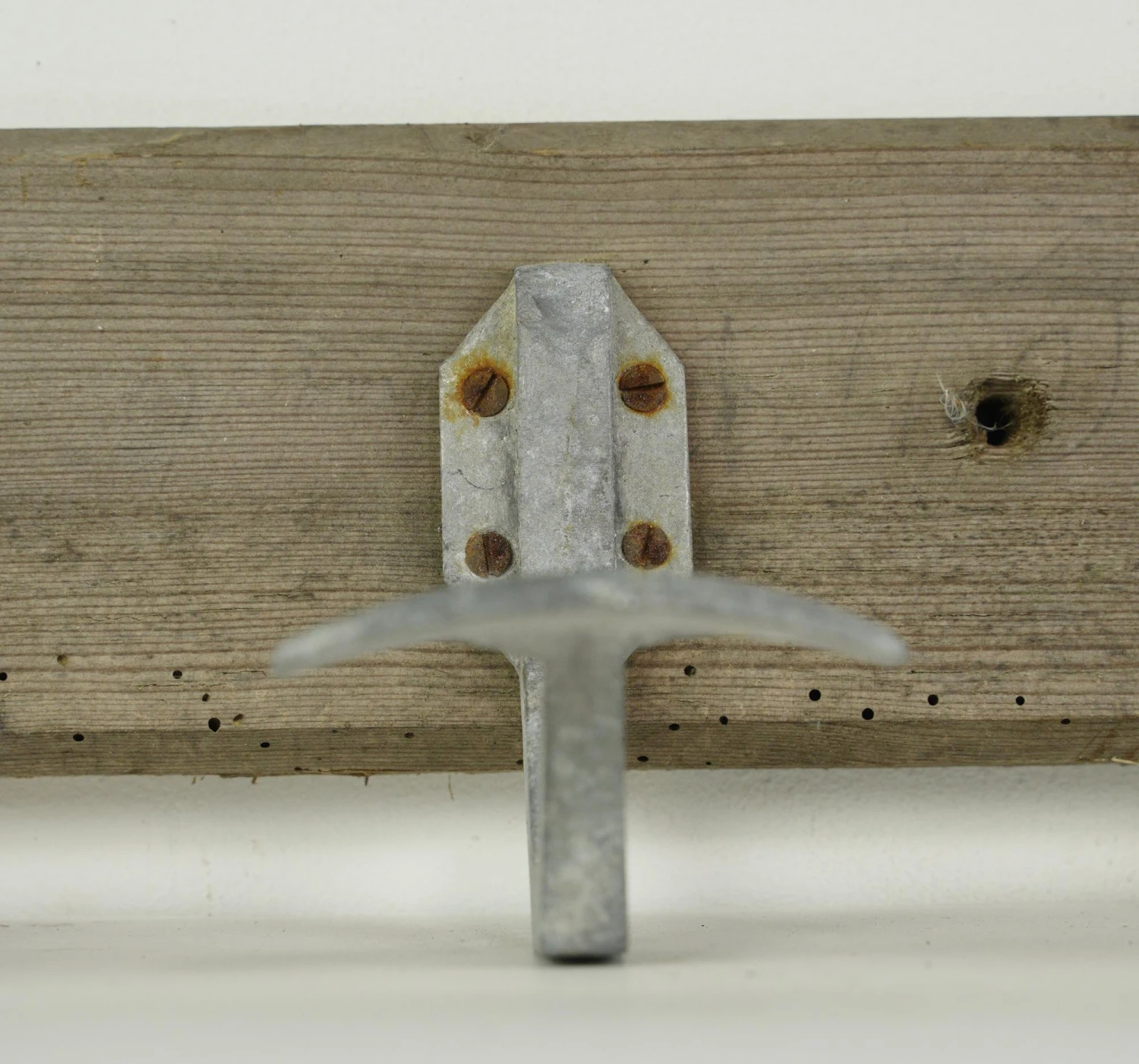 Vintage European French 4 Aluminum Hooks Chestnut Wall Rack 6 Vintage European French 4 Aluminum Hooks Chestnut Wall Rack - Image 4