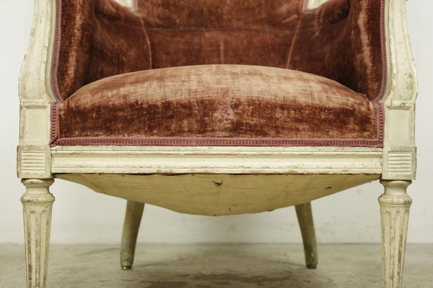 Antique European Velvet & Wood Frame Armchair 6 Antique European Velvet & Wood Frame Armchair - Image 4