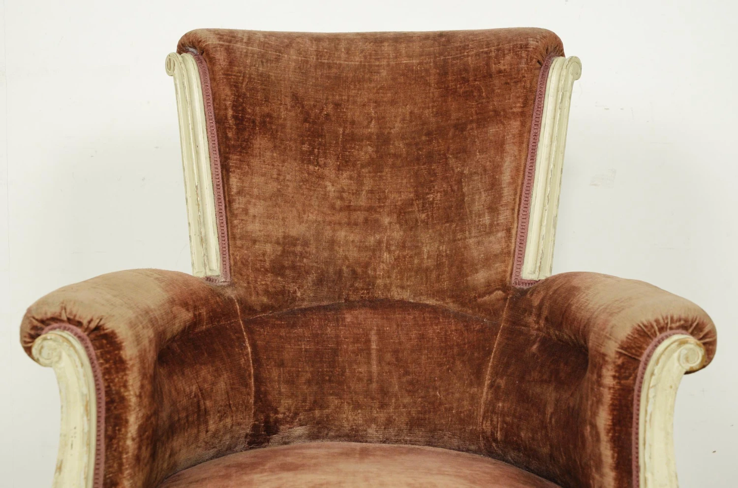 Antique European Velvet & Wood Frame Armchair 7 Antique European Velvet & Wood Frame Armchair - Image 5