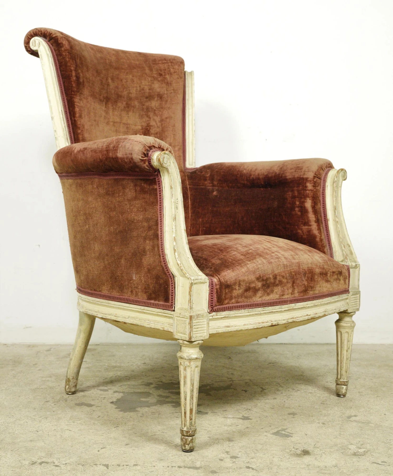 Antique European Velvet & Wood Frame Armchair 8 Antique European Velvet & Wood Frame Armchair - Image 6
