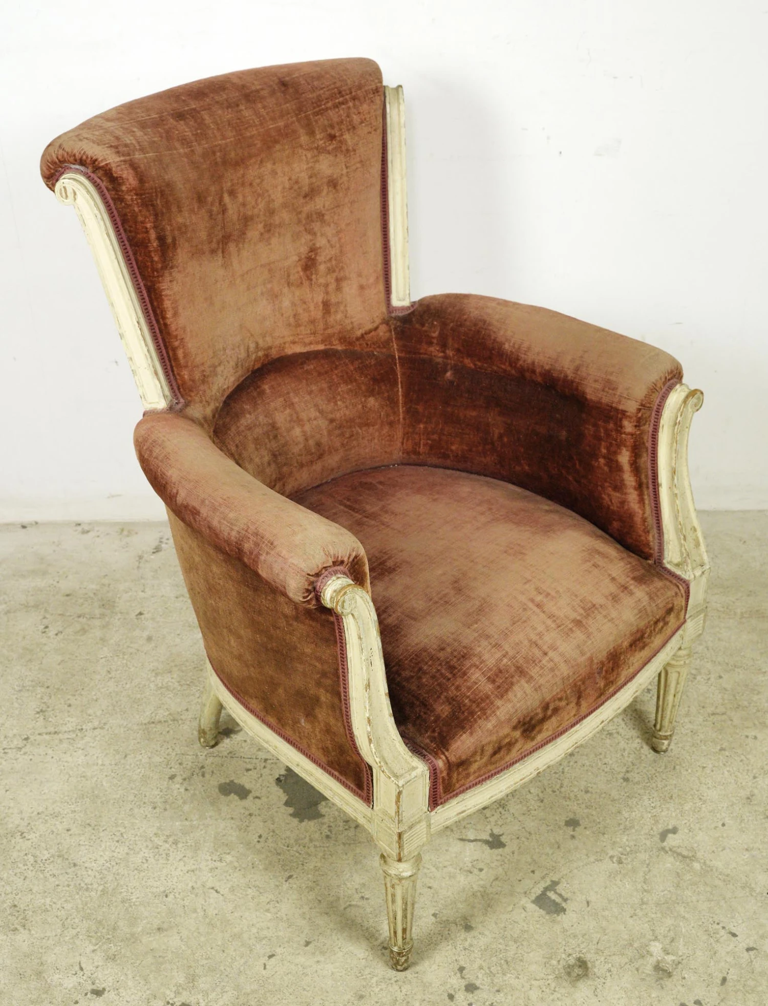 Antique European Velvet & Wood Frame Armchair 9 Antique European Velvet & Wood Frame Armchair - Image 7