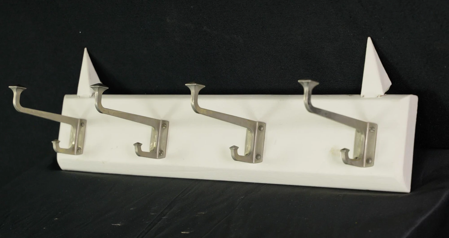 Vintage European 4 Aluminum Hook Spiked Pine Wall Rack 9 Vintage European 4 Aluminum Hook Spiked Pine Wall Rack - Image 7