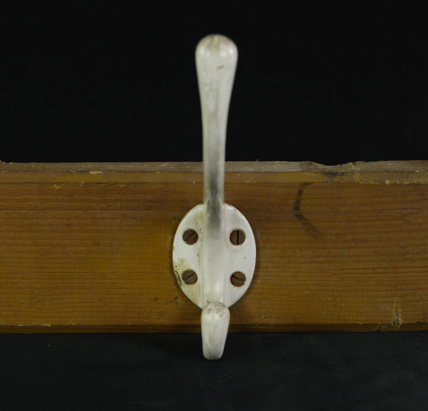 Vintage European 5 Cast Iron Hooks Pine Wall Rack 6 Vintage European 5 Cast Iron Hooks Pine Wall Rack - Image 4