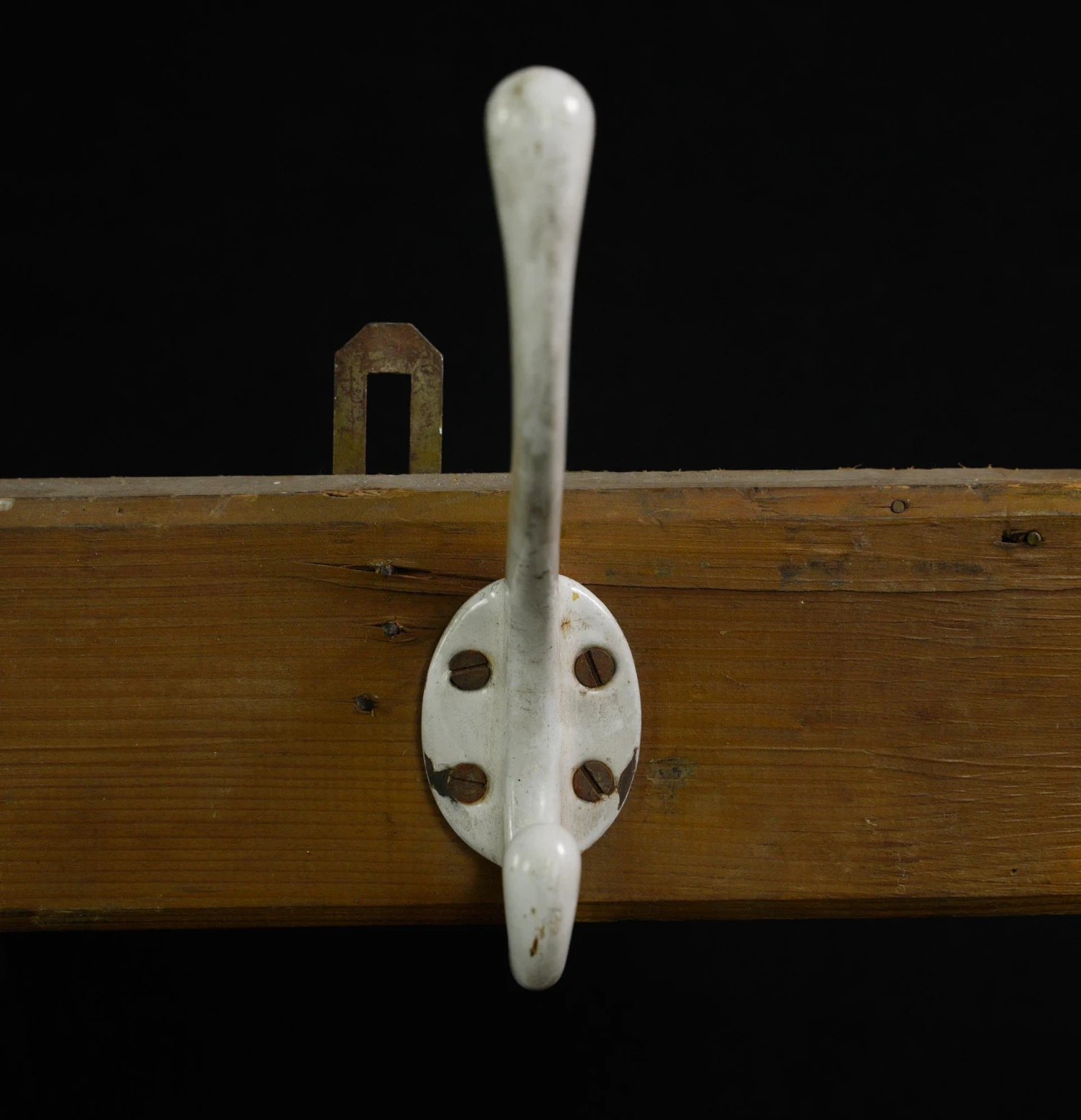 Vintage European 5 Cast Iron Hooks Pine Wall Rack 8 Vintage European 5 Cast Iron Hooks Pine Wall Rack - Image 6