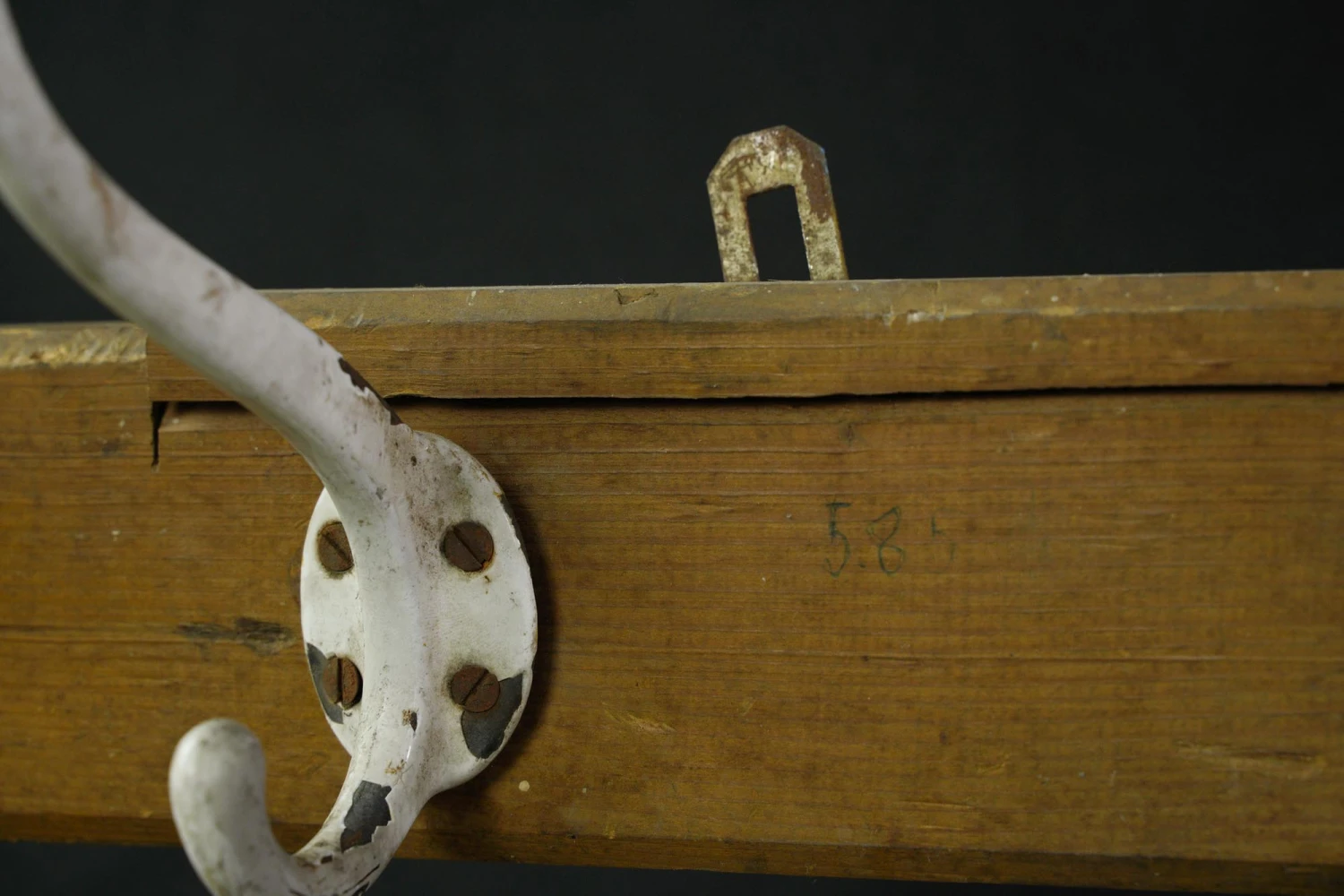 Vintage European 5 Cast Iron Hooks Pine Wall Rack 10 Vintage European 5 Cast Iron Hooks Pine Wall Rack - Image 8