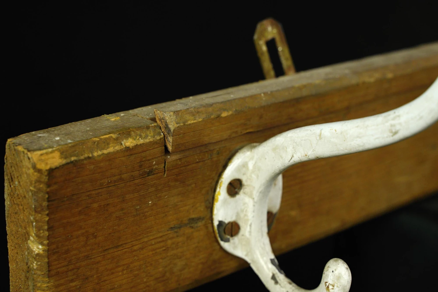 Vintage European 5 Cast Iron Hooks Pine Wall Rack 11 Vintage European 5 Cast Iron Hooks Pine Wall Rack - Image 9