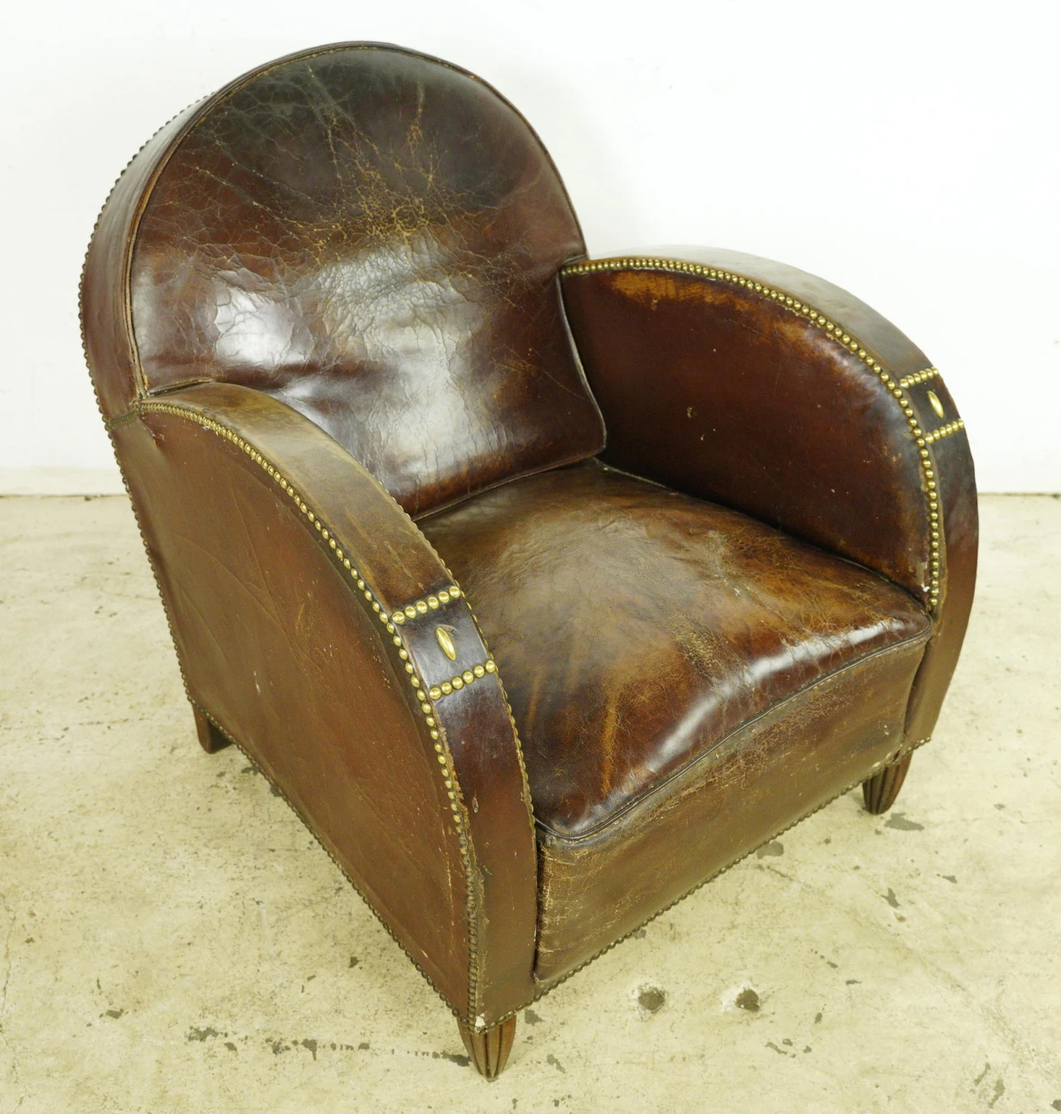 European Art Deco Cow French Leather & Wood Club Chair 6 European Art Deco Cow French Leather & Wood Club Chair - Image 4