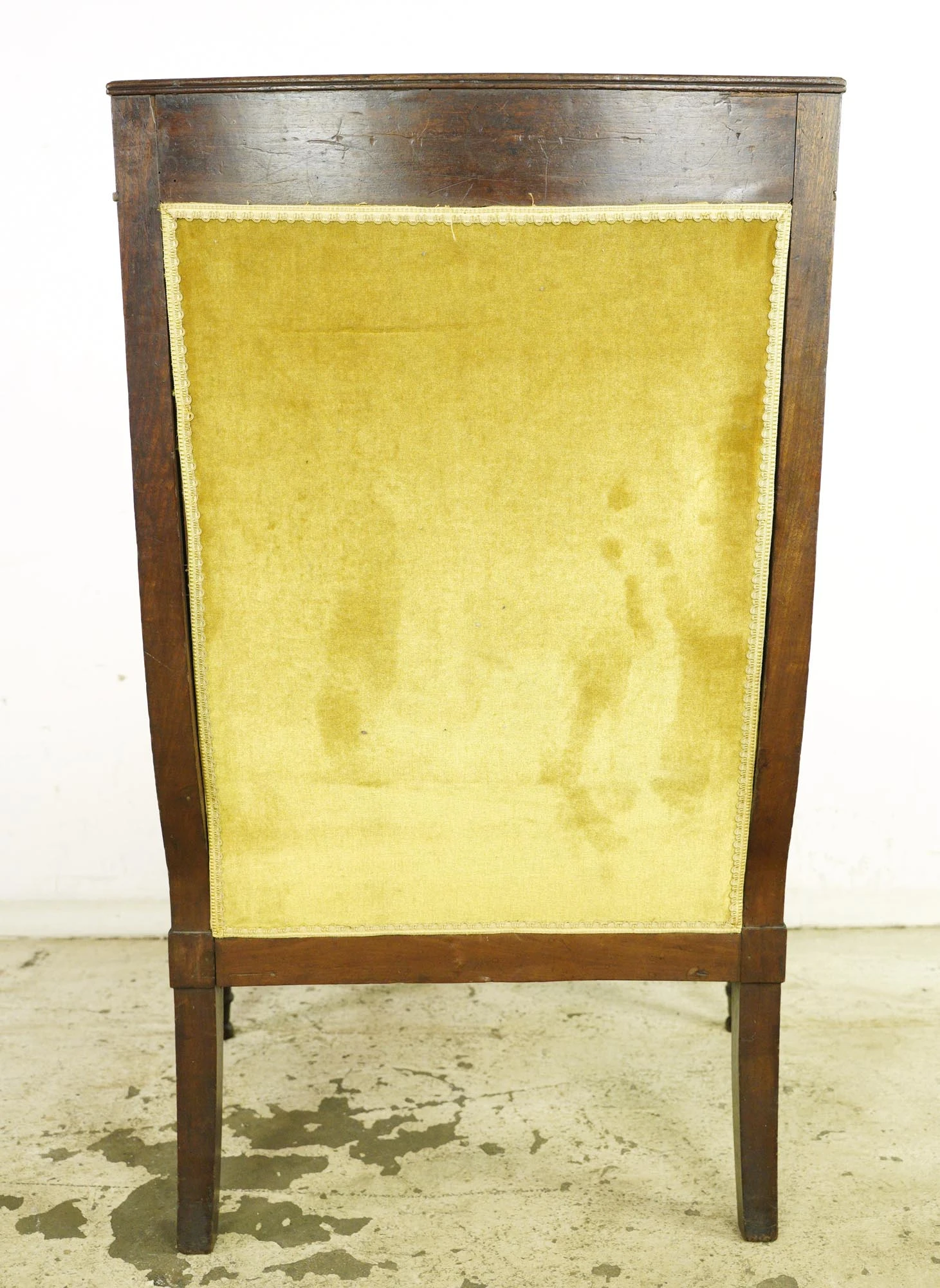 Antique European French Yellow Velvet & Wood Arm Chair 10 Antique European French Yellow Velvet & Wood Arm Chair - Image 8