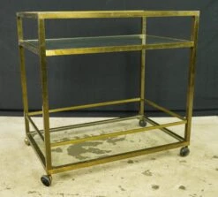Vintage European Brass Frame Two Tier Glass Top Bar Cart -OGT Sale Store 24bel11135 04