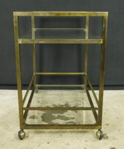 Vintage European Brass Frame Two Tier Glass Top Bar Cart -OGT Sale Store 24bel11135 06