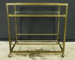 Vintage European Brass Frame Two Tier Glass Top Bar Cart -OGT Sale Store 24bel11135 07