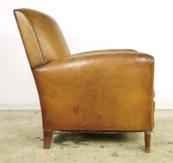 European French Brown Leather Club Chair With Wooden Feet 14 European French Brown Leather Club Chair With Wooden Feet -OGT Sale Store 24bel11197 05