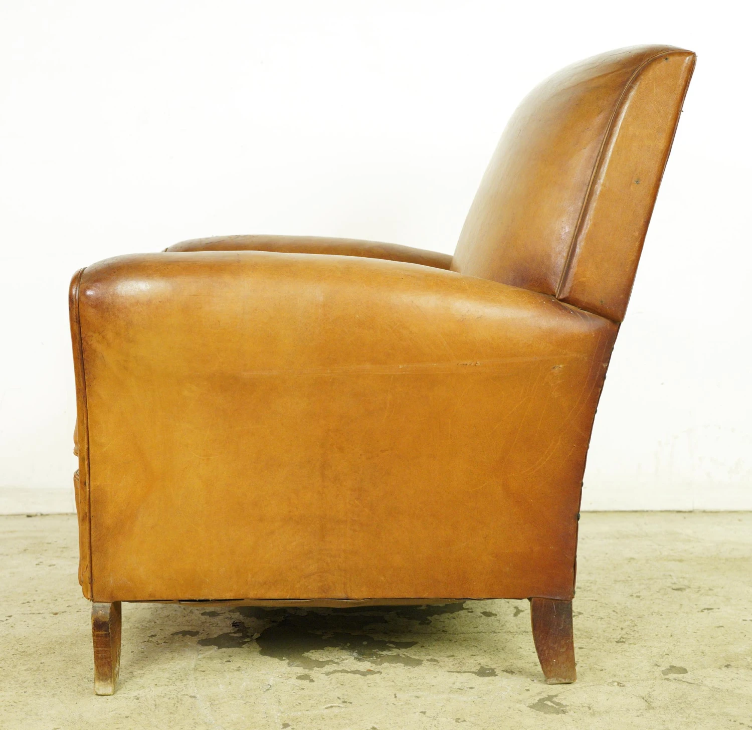 European French Brown Leather Club Chair With Wooden Feet 10 European French Brown Leather Club Chair With Wooden Feet - Image 8