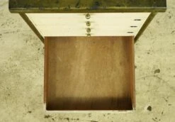 Vintage White Wood Rolling Optician 10 Drawer Medical Cabinet 16 Vintage White Wood Rolling Optician 10 Drawer Medical Cabinet -OGT Sale Store 24bel11216 04