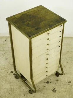 Vintage White Wood Rolling Optician 10 Drawer Medical Cabinet 18 Vintage White Wood Rolling Optician 10 Drawer Medical Cabinet -OGT Sale Store 24bel11216 06