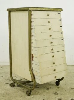 Vintage White Wood Rolling Optician 10 Drawer Medical Cabinet 19 Vintage White Wood Rolling Optician 10 Drawer Medical Cabinet -OGT Sale Store 24bel11216 07