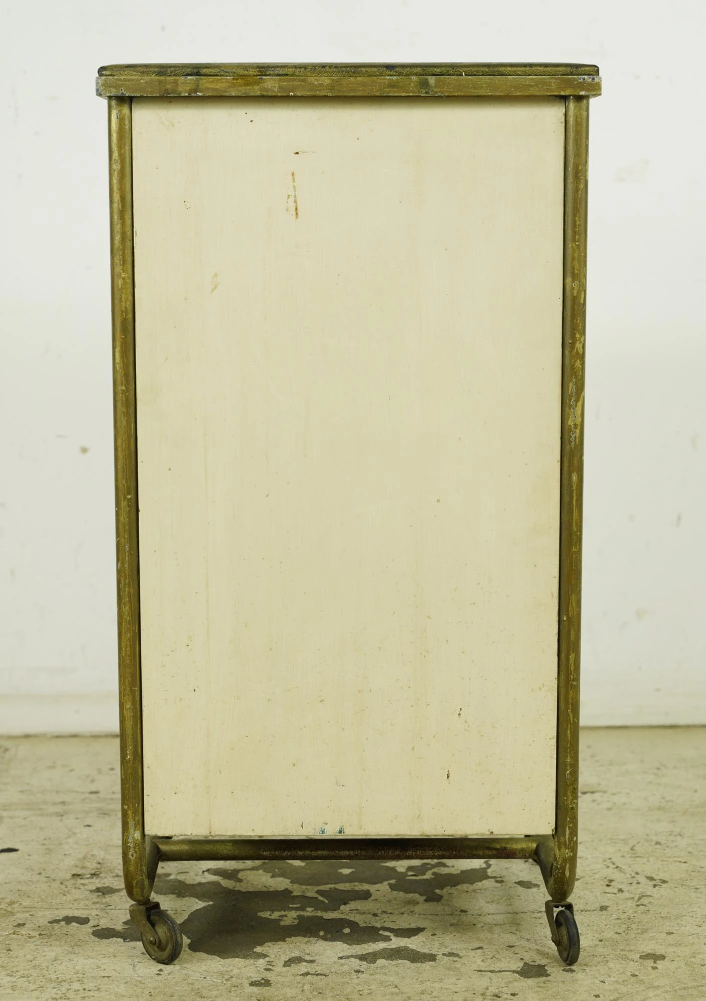 Vintage White Wood Rolling Optician 10 Drawer Medical Cabinet 11 Vintage White Wood Rolling Optician 10 Drawer Medical Cabinet - Image 9