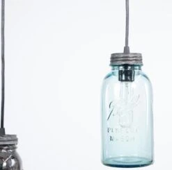 Repurposed Industrial Steel Pulley Glass Mason Jars Pendant Light 14 Repurposed Industrial Steel Pulley Glass Mason Jars Pendant Light -OGT Sale Store altered antiques for sale q282785