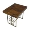 Reclaimed Pine Wood Antique Wrought Iron Side Table