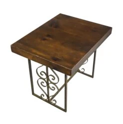 Reclaimed Pine Wood Antique Wrought Iron Side Table