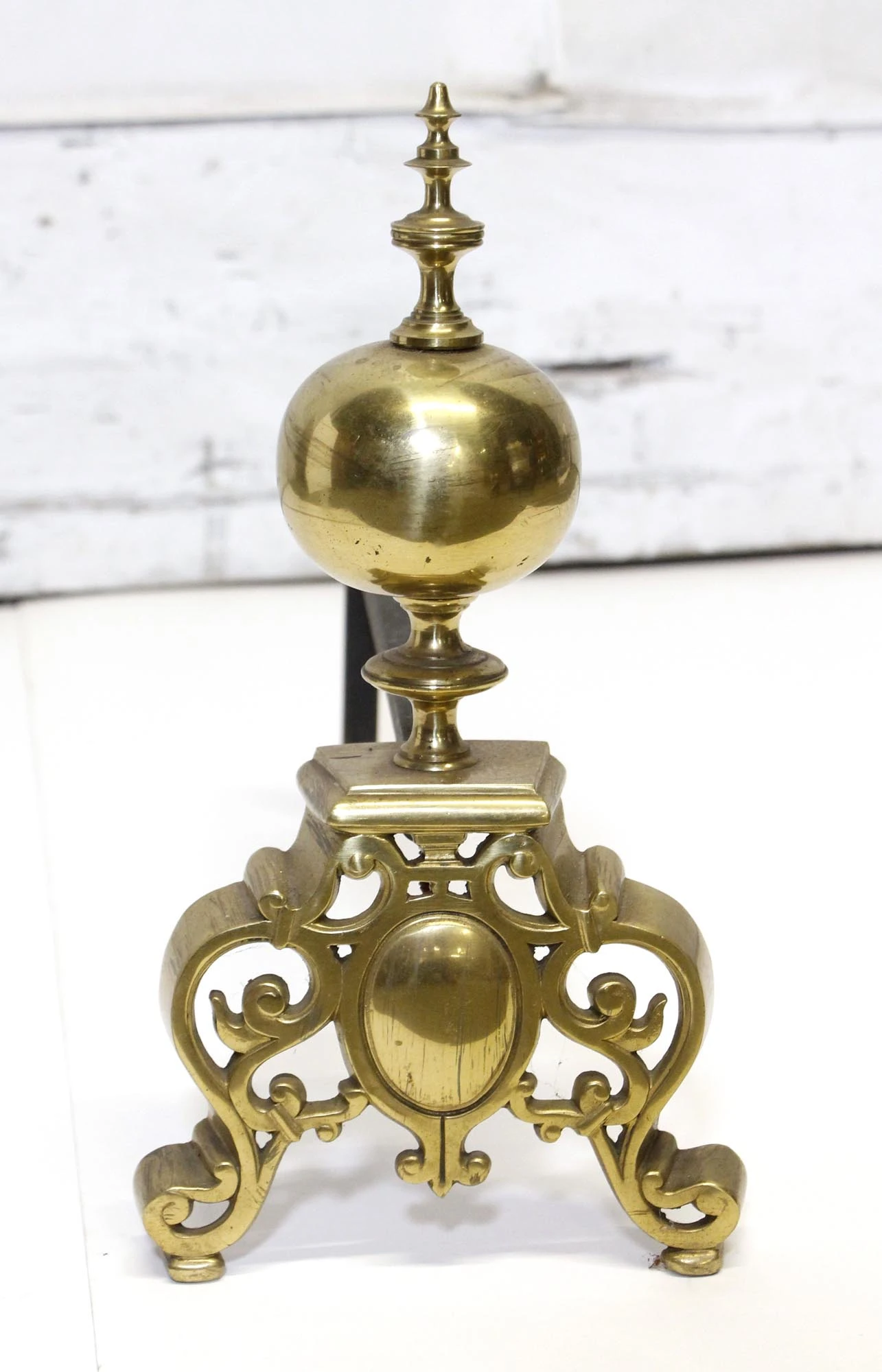 Pair Of Antique Victorian Edith Cavell Brass Andirons 4 Pair Of Antique Victorian Edith Cavell Brass Andirons - Image 2