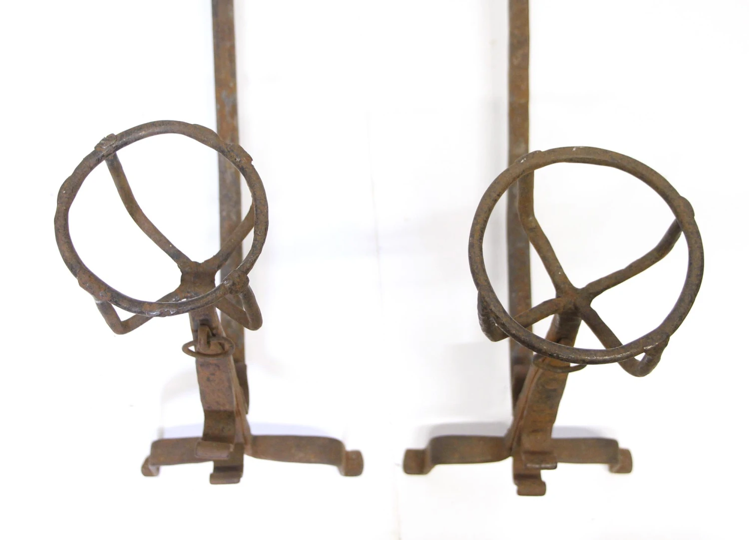 Pair Of Primitive Wrought Iron Antique Andirons 4 Pair Of Primitive Wrought Iron Antique Andirons - Image 2