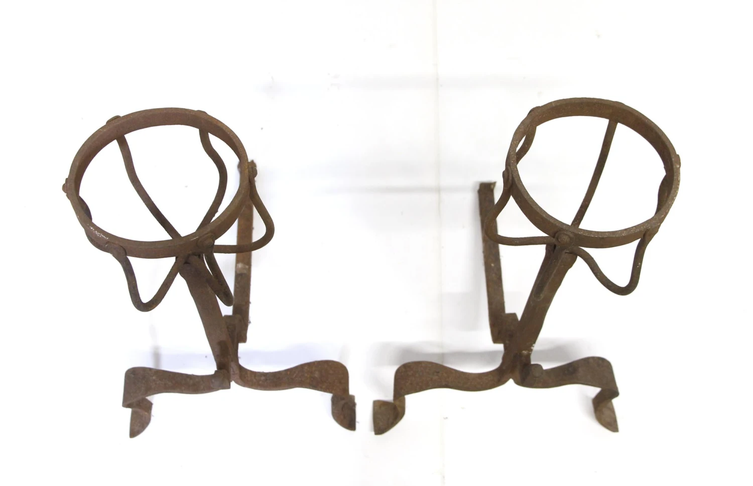 Pair Of Primitive Wrought Iron ‘Montignies’ Andirons 4 Pair Of Primitive Wrought Iron ‘Montignies’ Andirons - Image 2