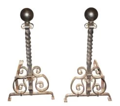 Antique Curled Wrought Iron Andirons