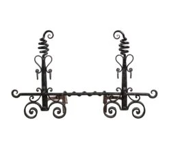 Antique Victorian Wrought Iron Andirons With Bar