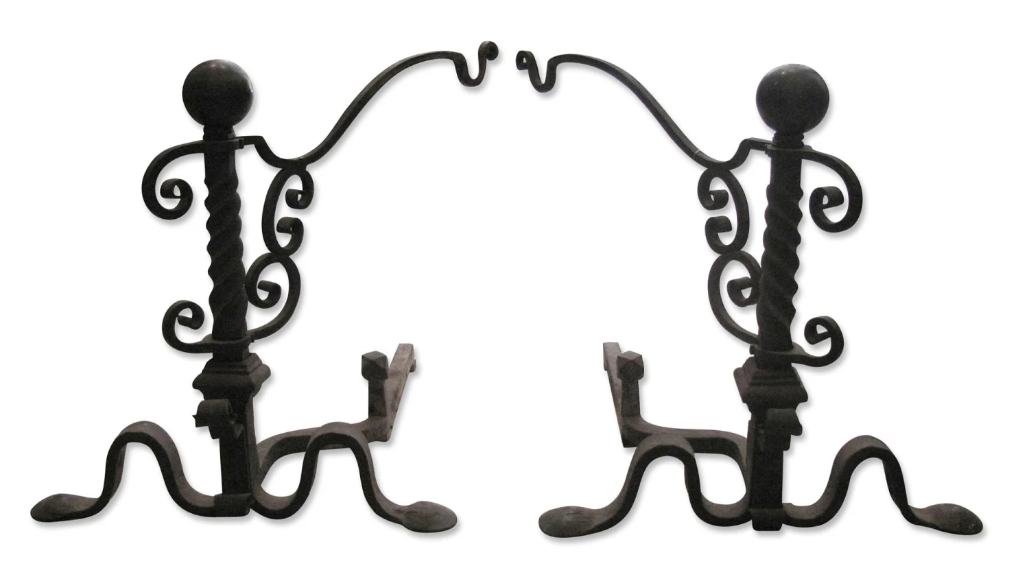 Antique Wrought Iron Andirons 3 Antique Wrought Iron Andirons