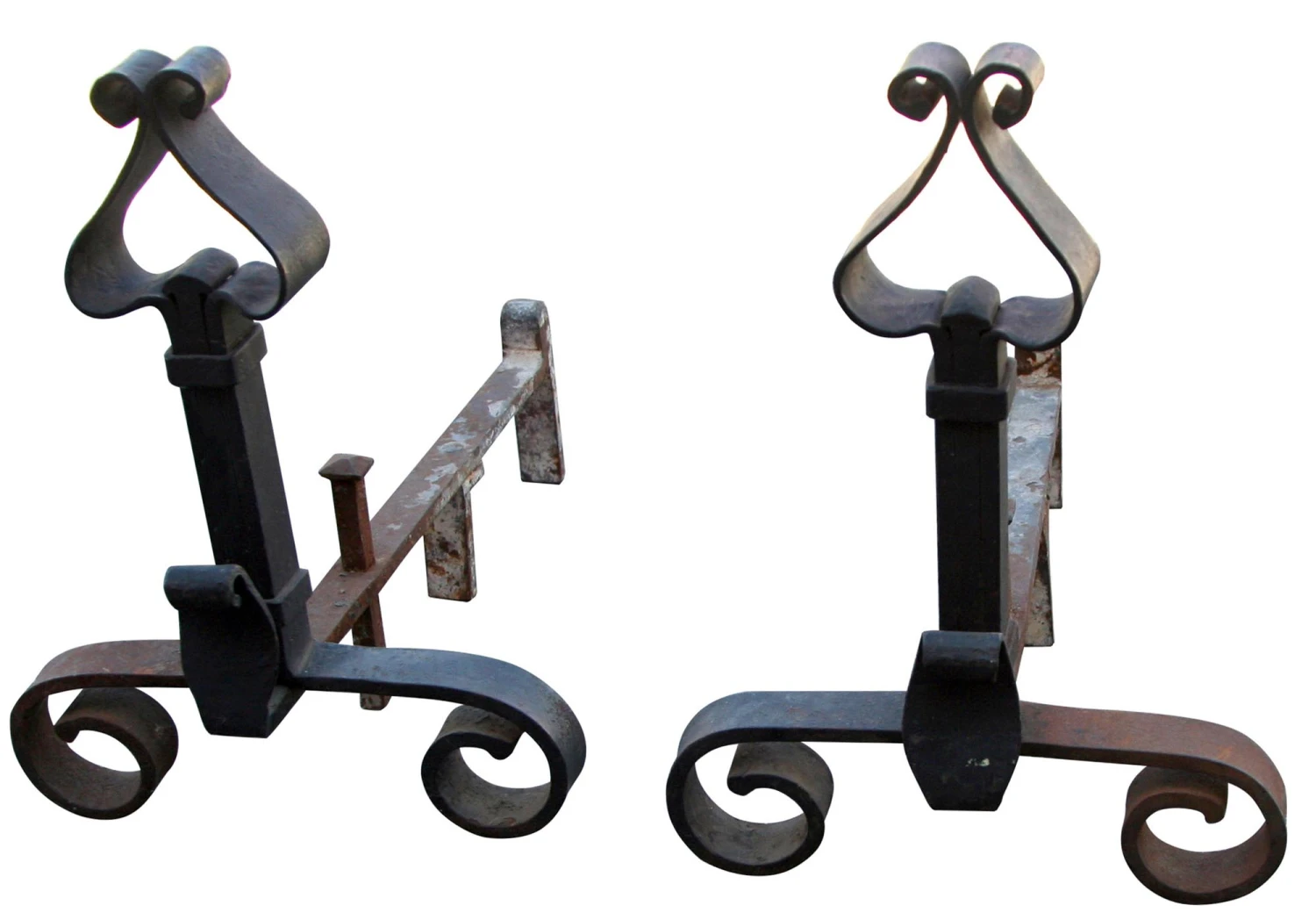 Banded Wrought Iron Andirons 3 Banded Wrought Iron Andirons