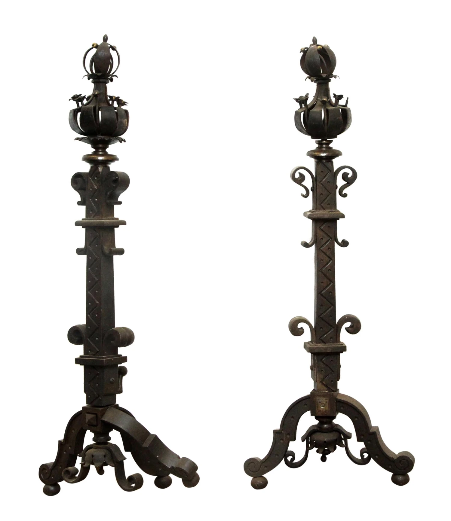 Fantastic Pair Of Wrought Iron Andirons 3 Fantastic Pair Of Wrought Iron Andirons