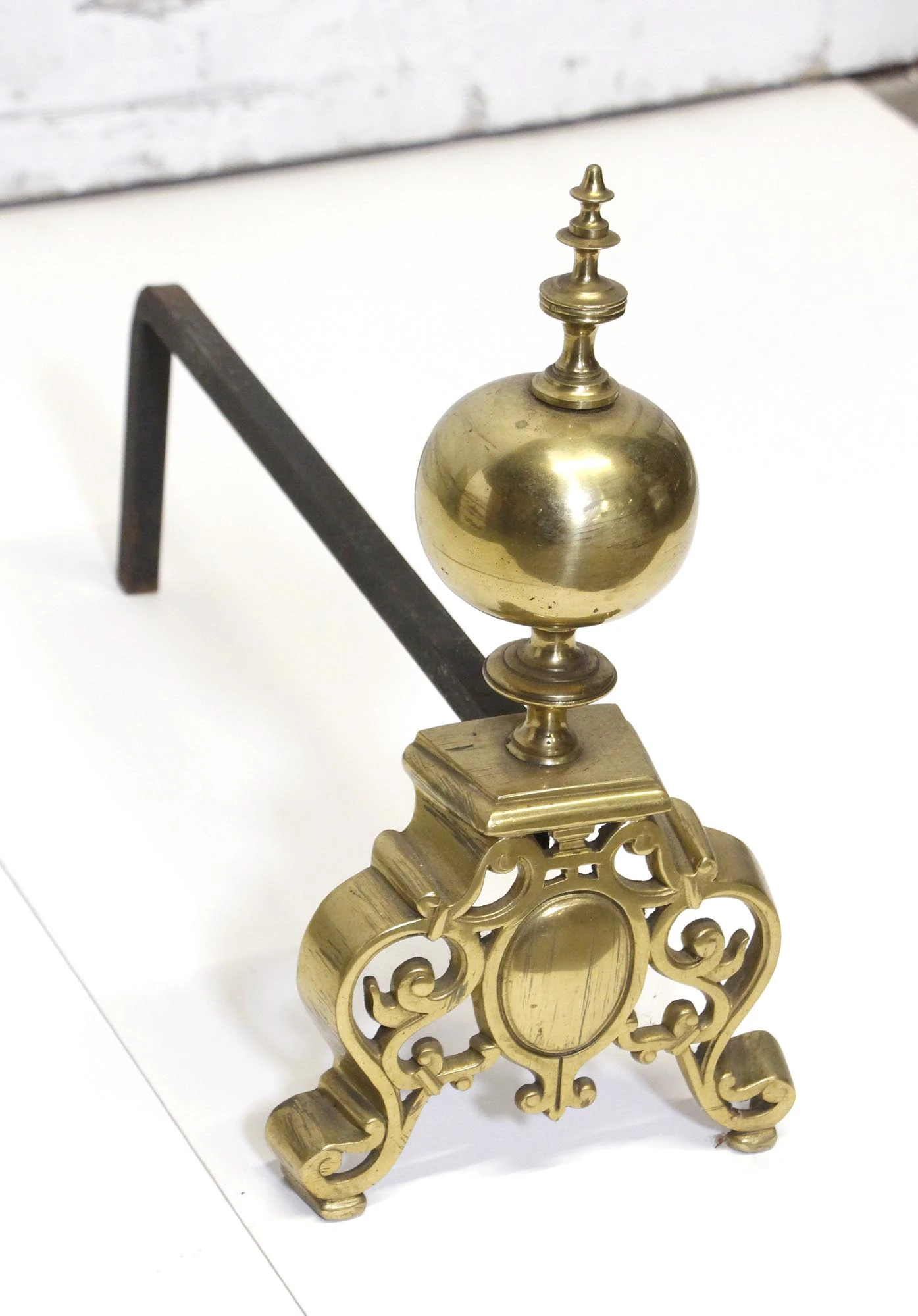 Pair Of Antique Victorian Edith Cavell Brass Andirons 5 Pair Of Antique Victorian Edith Cavell Brass Andirons - Image 3