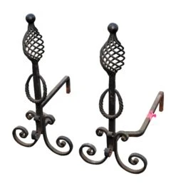 Turn Of The Century Pair Of Wrought Iron Arts & Crafts Andirons -OGT Sale Store andirons for sale h143669