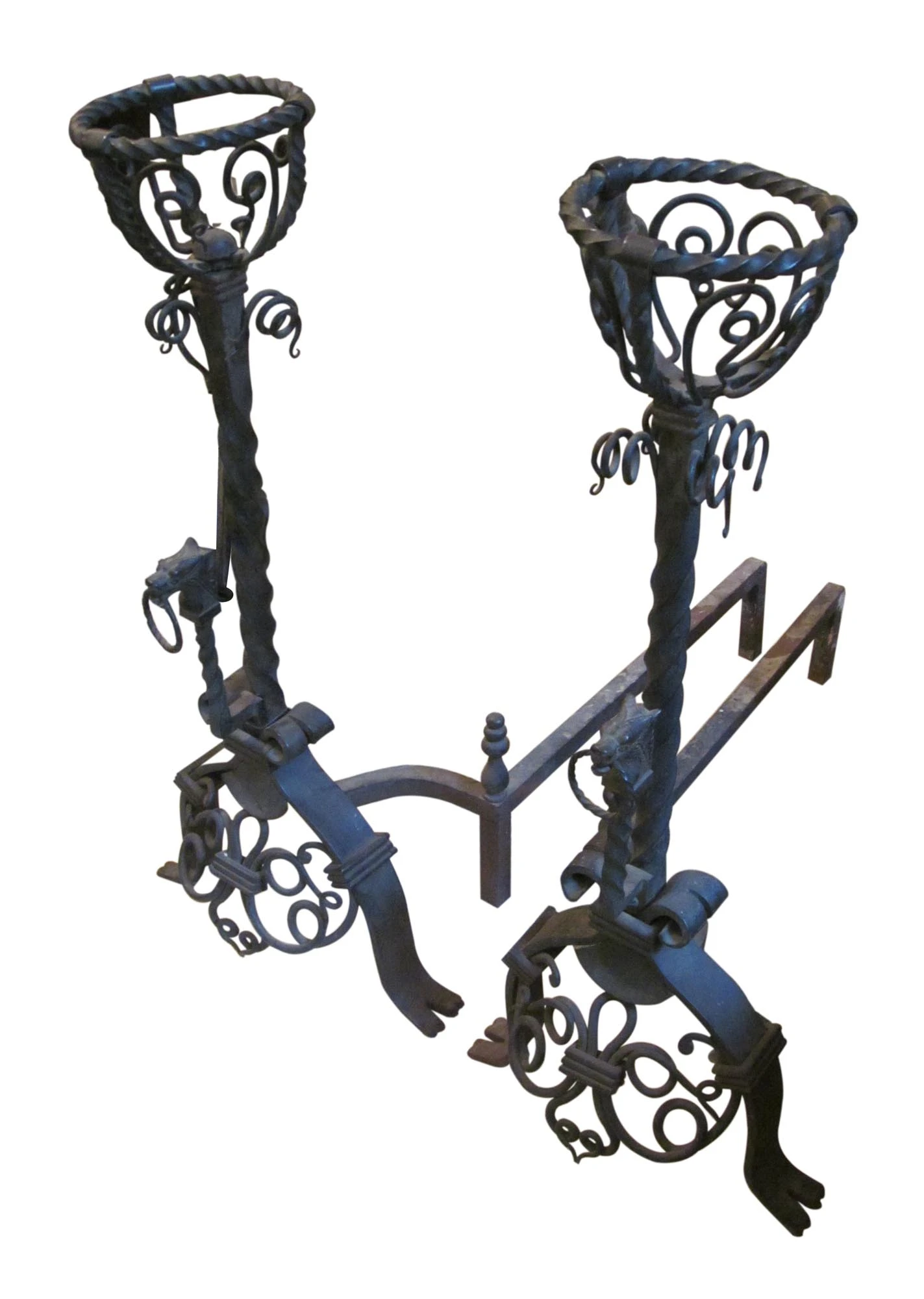 Pair Figural Wrought Iron Andirons 5 Pair Figural Wrought Iron Andirons - Image 3