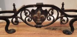 Victorian Fleur De Lis Black Wrought Iron Andiron Set -OGT Sale Store andirons for sale l205701