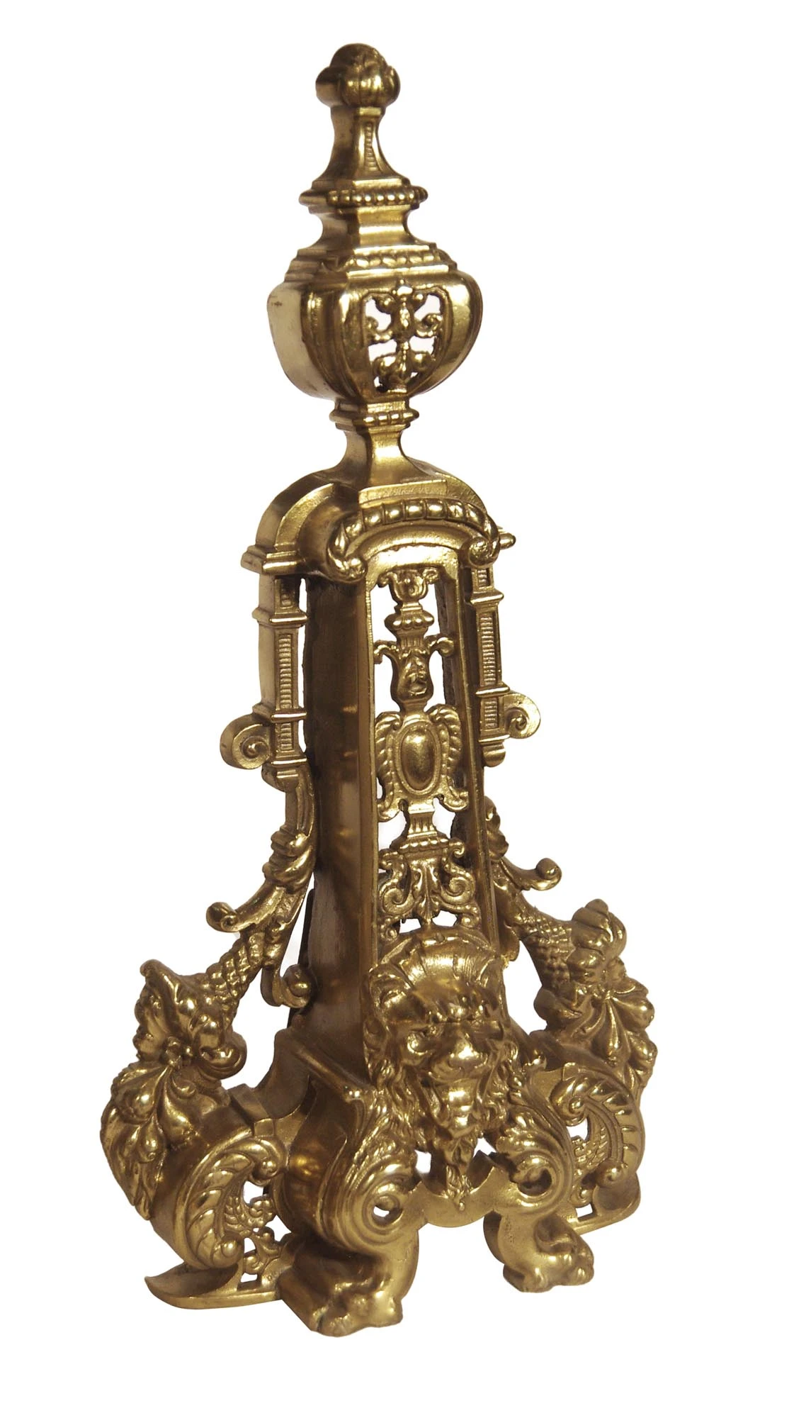 Pair Of Antique Highly Ornate Lion Brass Chenets 5 Pair Of Antique Highly Ornate Lion Brass Chenets - Image 3