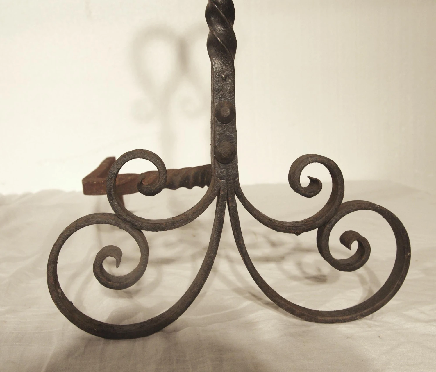 Antique Turned Wrought Iron Pair Of Andirons 5 Antique Turned Wrought Iron Pair Of Andirons - Image 3