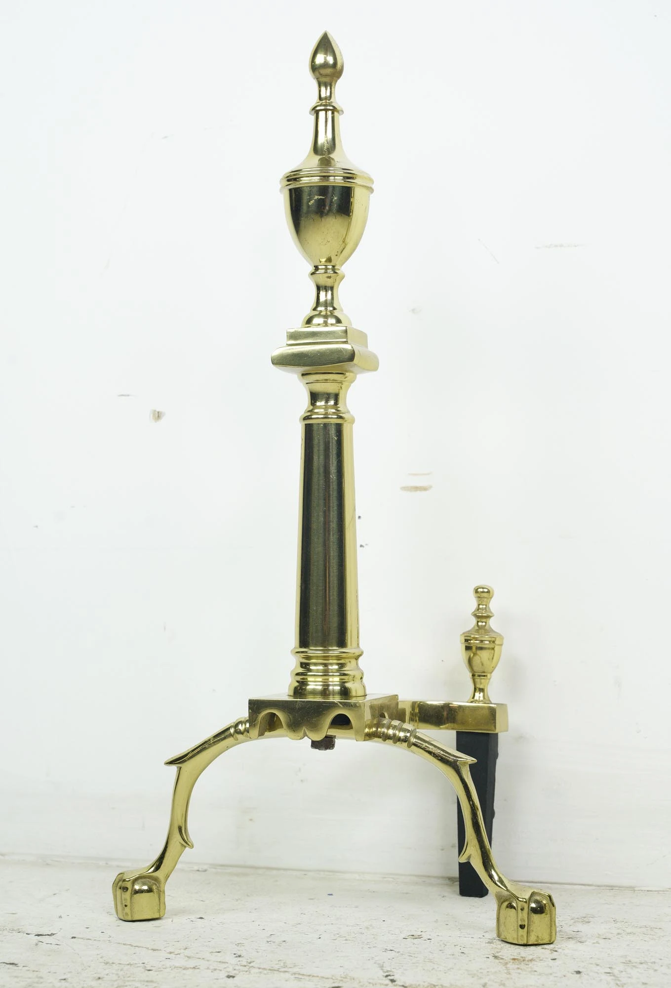 Pair Of Federal Steeple Polished Brass Claw Feet Andirons 4 Pair Of Federal Steeple Polished Brass Claw Feet Andirons - Image 3