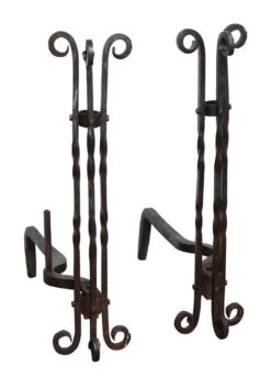 Pair Of Extra Tall Twisted Wrought Iron Andirons 9 Pair Of Extra Tall Twisted Wrought Iron Andirons -OGT Sale Store andirons n243765